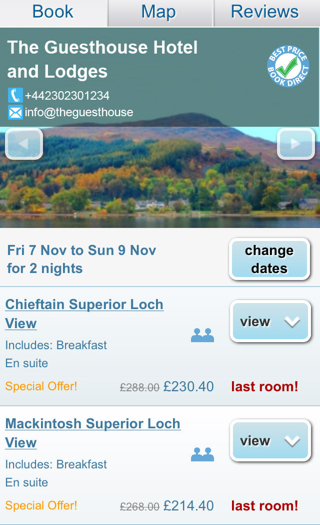 mobile booking pages for hotels