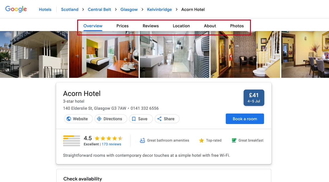 acorn hotel google overview